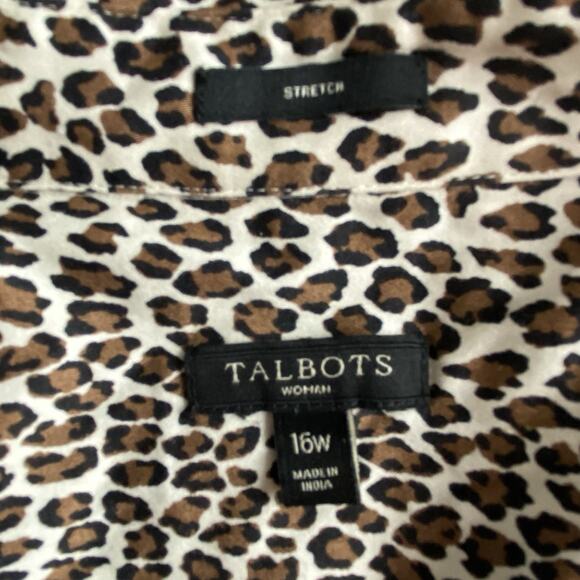 Talbots Women's Size 16W Long Sleeve Button Front Shirt Blouse Cat Animal Print - Picture 3 of 9